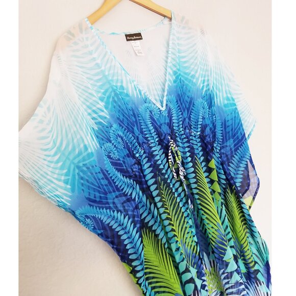 Tommy Bahama V-Neck Sheer Chiffon Tassel Tie Swim Beach Coverup Tunic Blue M - Picture 3 of 16